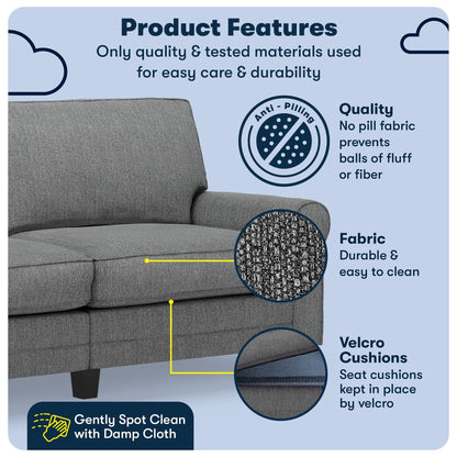 Canapé Serta Copenhagen 78 à accoudoirs roulés, polyester facile d'entretien, dossier moelleux, coussins d'assise à ressorts ensachés