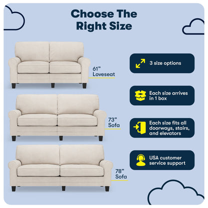 Canapé Serta Copenhagen 78 à accoudoirs roulés, polyester facile d'entretien, dossier moelleux, coussins d'assise à ressorts ensachés