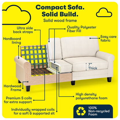 Canapé Serta Copenhagen 78 à accoudoirs roulés, polyester facile d'entretien, dossier moelleux, coussins d'assise à ressorts ensachés