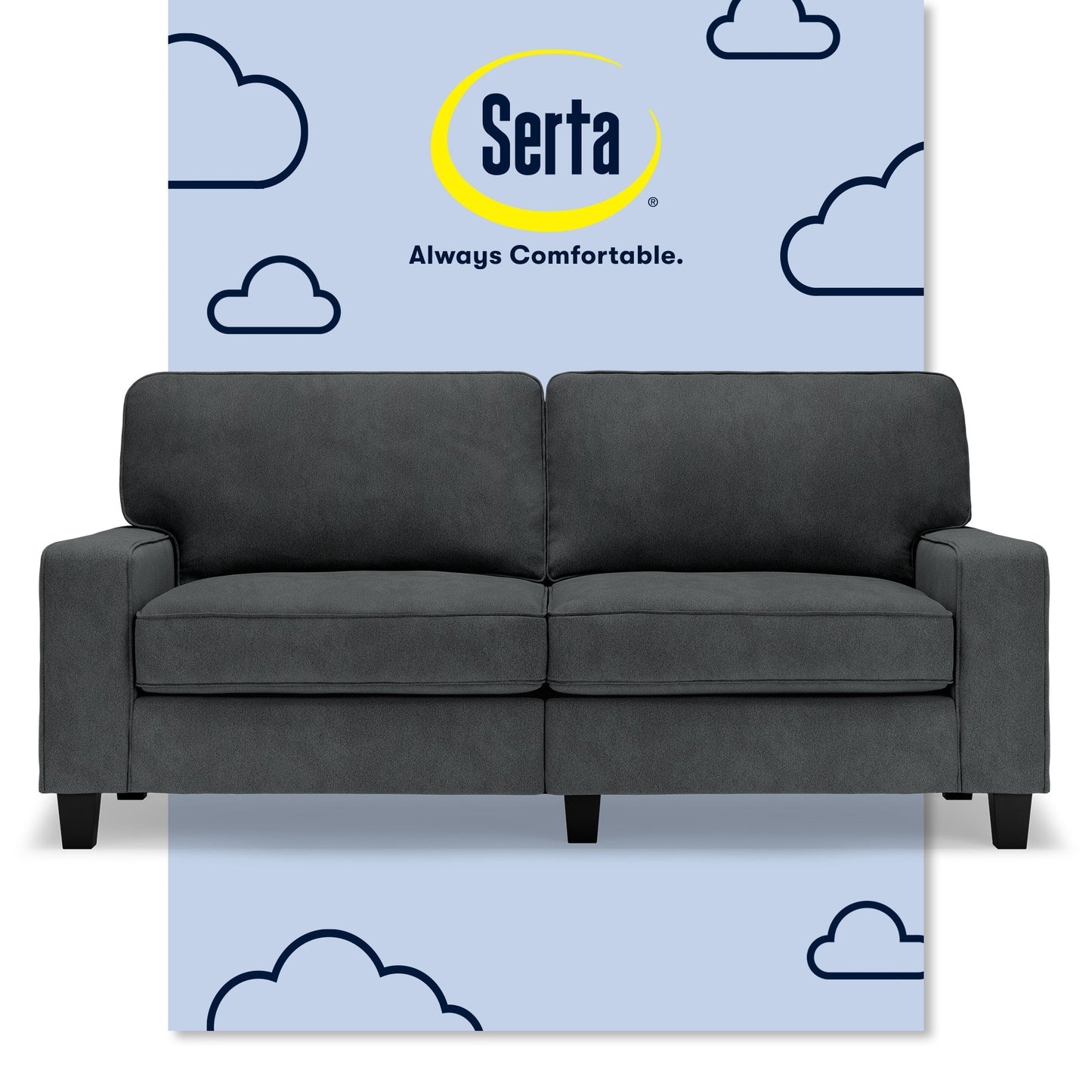 Canapé Serta Palisades 73 avec accoudoirs droits, polyester facile d'entretien, dossier moelleux et coussins d'assise à ressorts ensachés