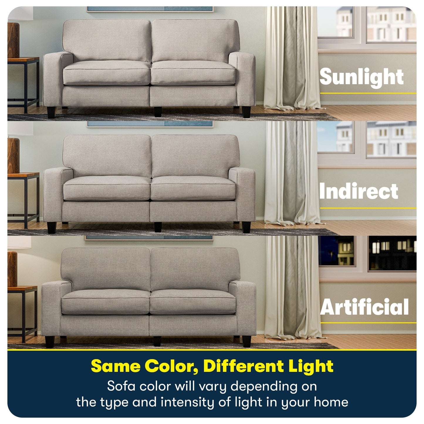 Canapé Serta Palisades 73 avec accoudoirs droits, polyester facile d'entretien, dossier moelleux et coussins d'assise à ressorts ensachés