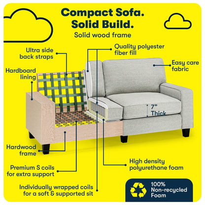 Canapé Serta Palisades 73 avec accoudoirs droits, polyester facile d'entretien, dossier moelleux et coussins d'assise à ressorts ensachés