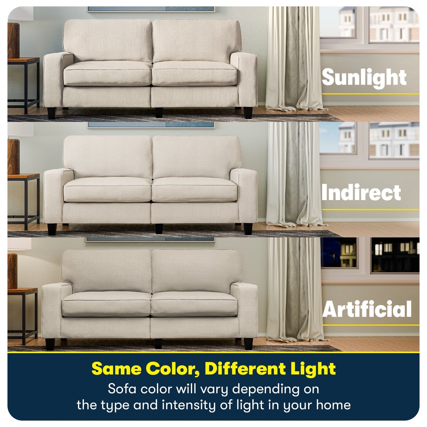 Canapé Serta Palisades 73 avec accoudoirs droits, polyester facile d'entretien, dossier moelleux et coussins d'assise à ressorts ensachés