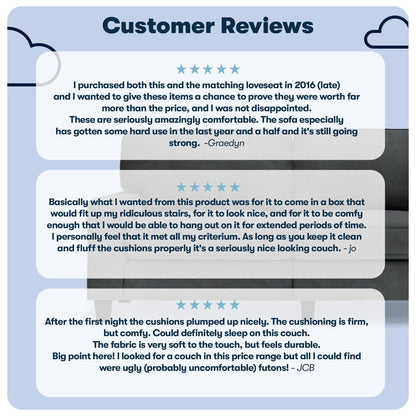 Canapé Serta Palisades 73 avec accoudoirs droits, polyester facile d'entretien, dossier moelleux et coussins d'assise à ressorts ensachés