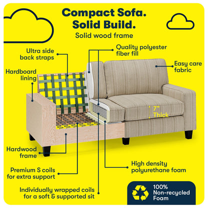 Canapé Serta Palisades 73 avec accoudoirs droits, polyester facile d'entretien, dossier moelleux et coussins d'assise à ressorts ensachés