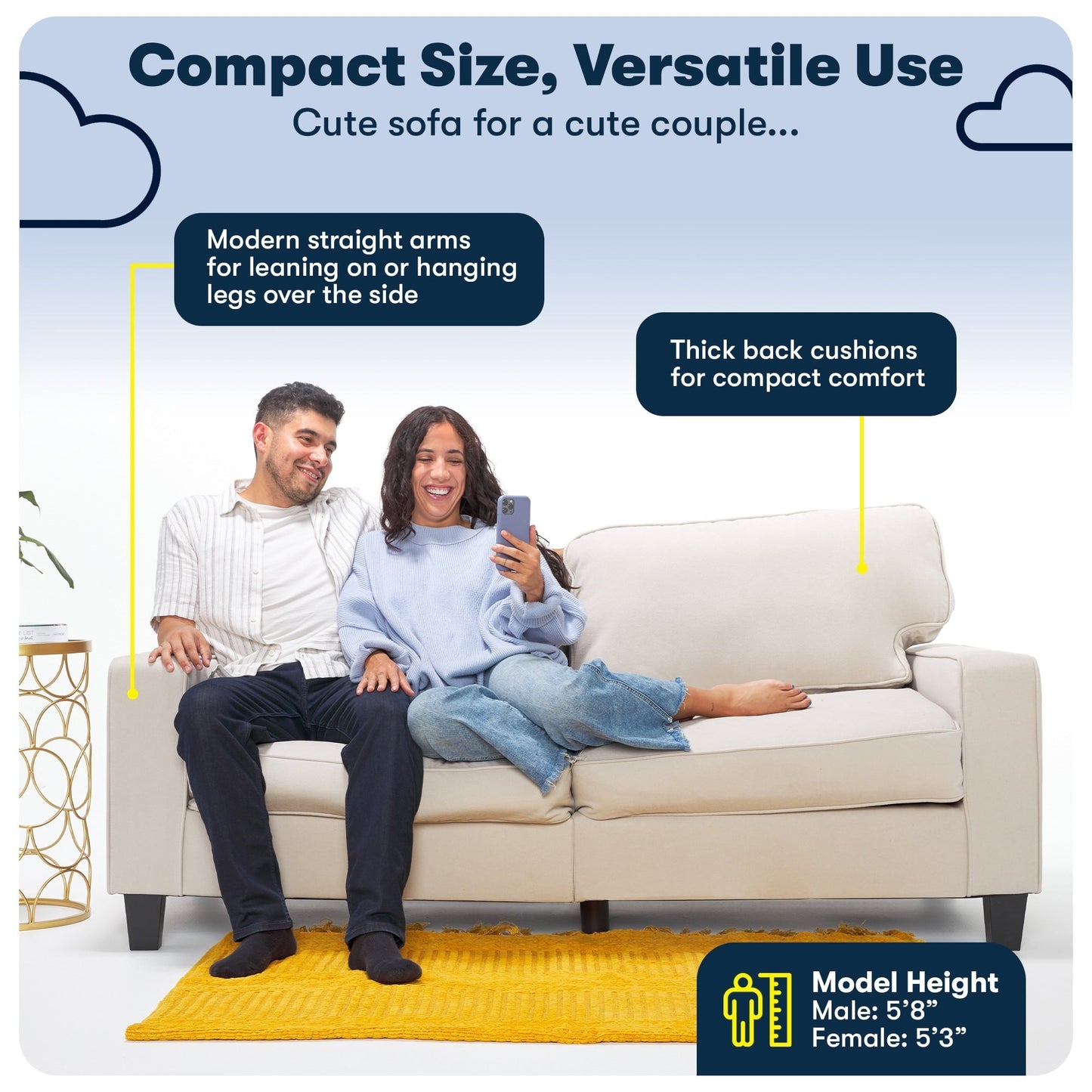 Canapé Serta Palisades 73 avec accoudoirs droits, polyester facile d'entretien, dossier moelleux et coussins d'assise à ressorts ensachés