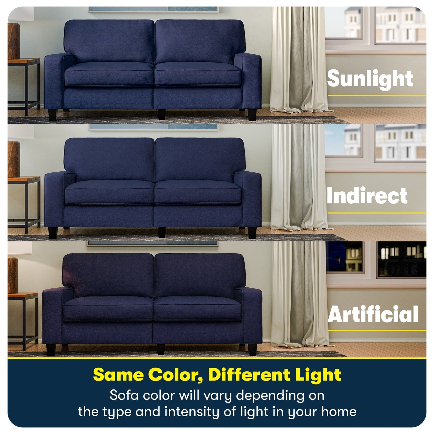 Canapé Serta Palisades 73 avec accoudoirs droits, polyester facile d'entretien, dossier moelleux et coussins d'assise à ressorts ensachés