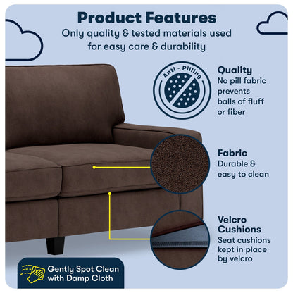 Canapé Serta Palisades 73 avec accoudoirs droits, polyester facile d'entretien, dossier moelleux et coussins d'assise à ressorts ensachés