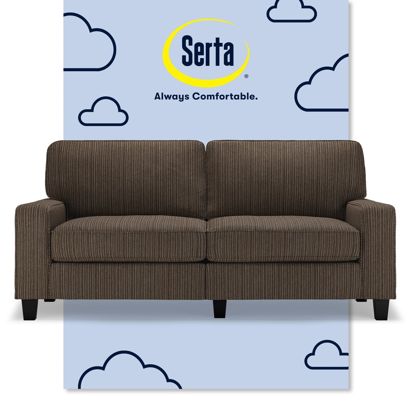 Canapé Serta Palisades 73 avec accoudoirs droits, polyester facile d'entretien, dossier moelleux et coussins d'assise à ressorts ensachés