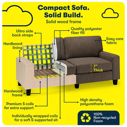 Canapé Serta Palisades 73 avec accoudoirs droits, polyester facile d'entretien, dossier moelleux et coussins d'assise à ressorts ensachés