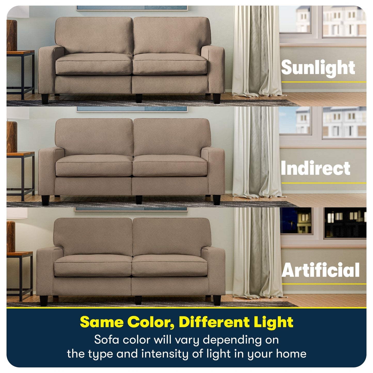 Canapé Serta Palisades 73 avec accoudoirs droits, polyester facile d'entretien, dossier moelleux et coussins d'assise à ressorts ensachés