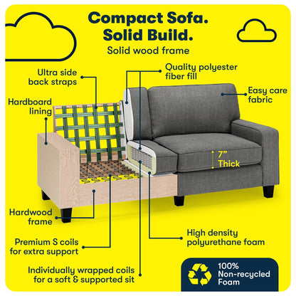 Canapé Serta Palisades 73 avec accoudoirs droits, polyester facile d'entretien, dossier moelleux et coussins d'assise à ressorts ensachés