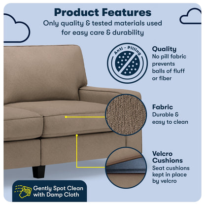 Canapé Serta Palisades 73 avec accoudoirs droits, polyester facile d'entretien, dossier moelleux et coussins d'assise à ressorts ensachés