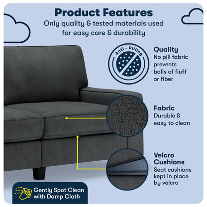 Canapé Serta Palisades 73 avec accoudoirs droits, polyester facile d'entretien, dossier moelleux et coussins d'assise à ressorts ensachés