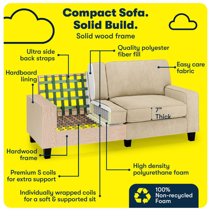 Canapé Serta Palisades 73 avec accoudoirs droits, polyester facile d'entretien, dossier moelleux et coussins d'assise à ressorts ensachés