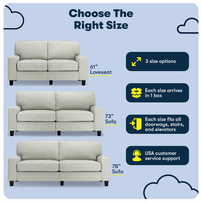 Canapé Serta Palisades 73 avec accoudoirs droits, polyester facile d'entretien, dossier moelleux et coussins d'assise à ressorts ensachés