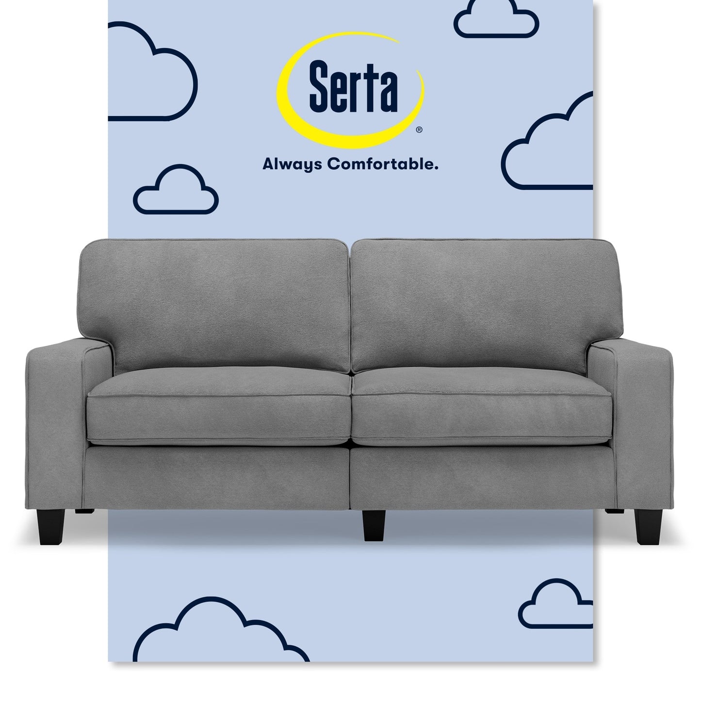 Canapé Serta Palisades 73 avec accoudoirs droits, polyester facile d'entretien, dossier moelleux et coussins d'assise à ressorts ensachés