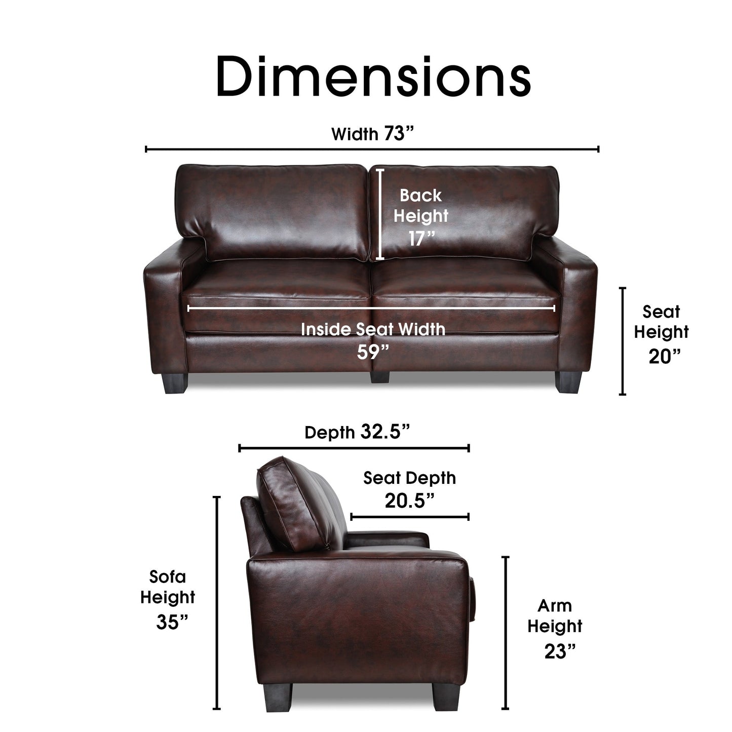 Canapé Serta Palisades 73 avec accoudoirs droits, polyester facile d'entretien, dossier moelleux et coussins d'assise à ressorts ensachés