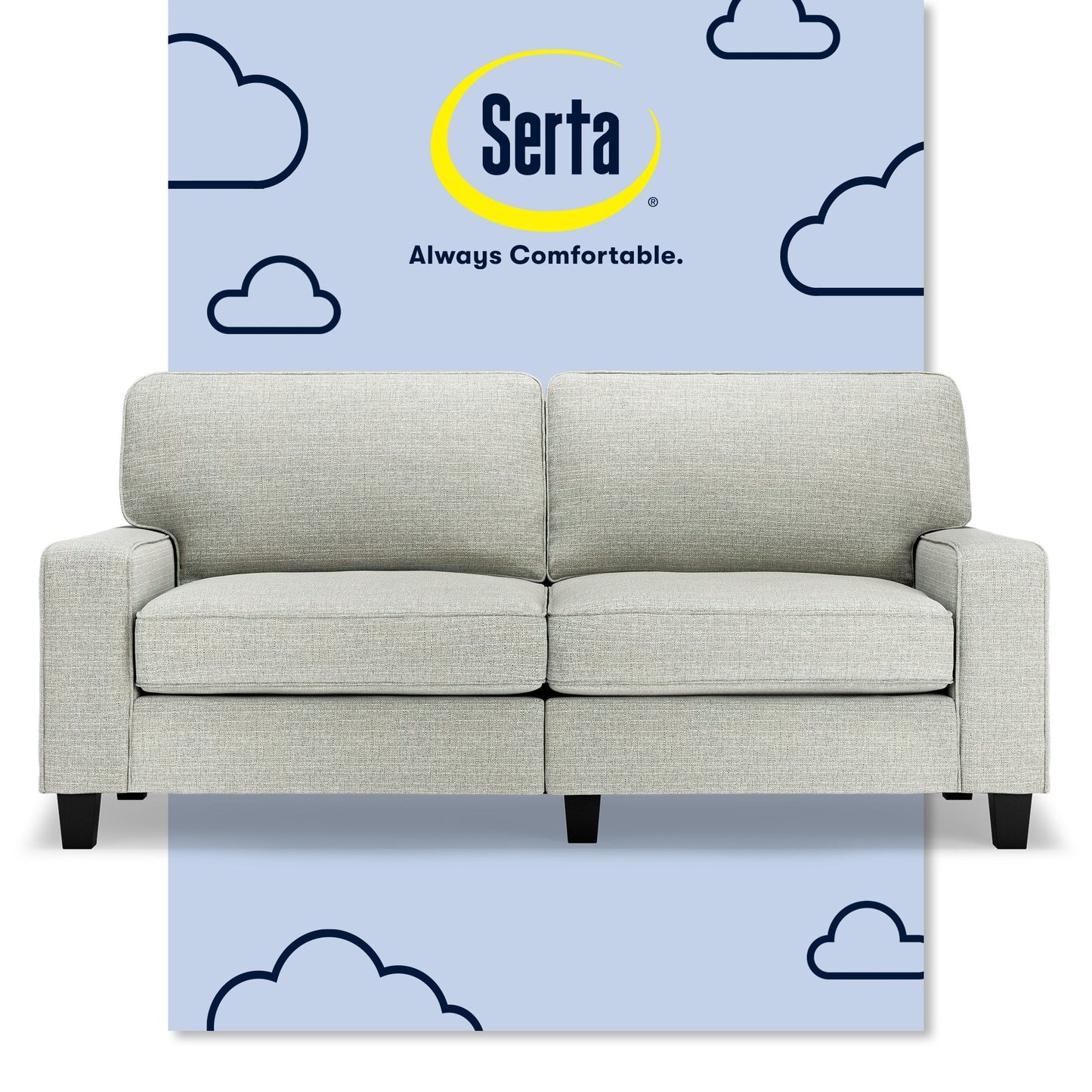 Canapé Serta Palisades 73 avec accoudoirs droits, polyester facile d'entretien, dossier moelleux et coussins d'assise à ressorts ensachés