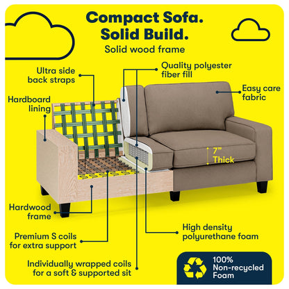 Canapé Serta Palisades 73 avec accoudoirs droits, polyester facile d'entretien, dossier moelleux et coussins d'assise à ressorts ensachés