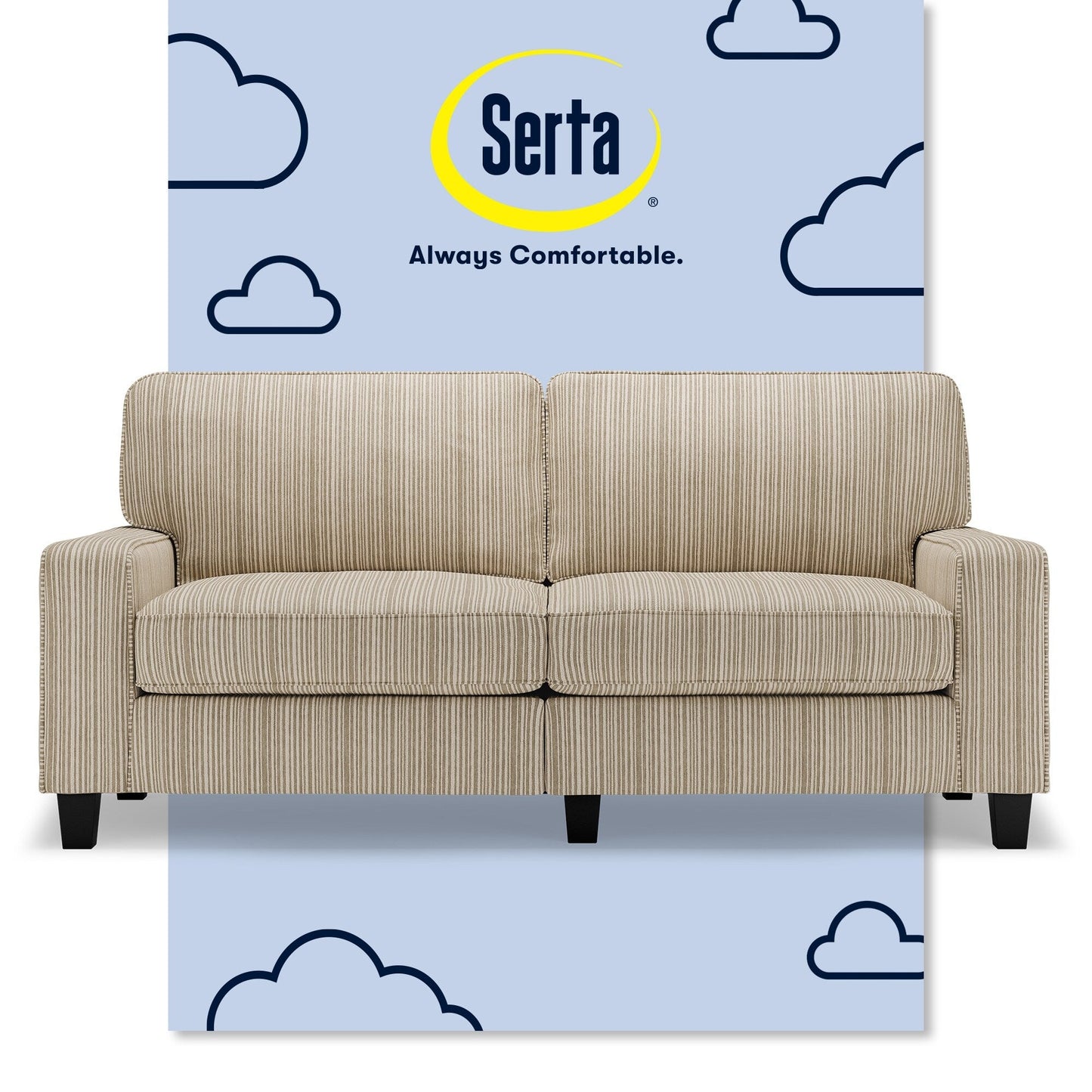 Canapé Serta Palisades 73 avec accoudoirs droits, polyester facile d'entretien, dossier moelleux et coussins d'assise à ressorts ensachés