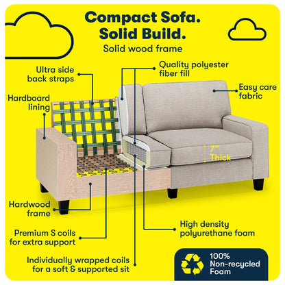 Canapé Serta Palisades 73 avec accoudoirs droits, polyester facile d'entretien, dossier moelleux et coussins d'assise à ressorts ensachés