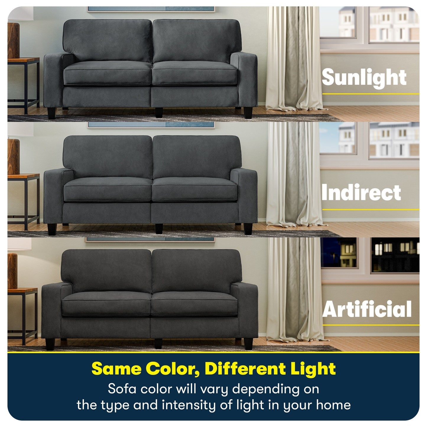 Canapé Serta Palisades 73 avec accoudoirs droits, polyester facile d'entretien, dossier moelleux et coussins d'assise à ressorts ensachés