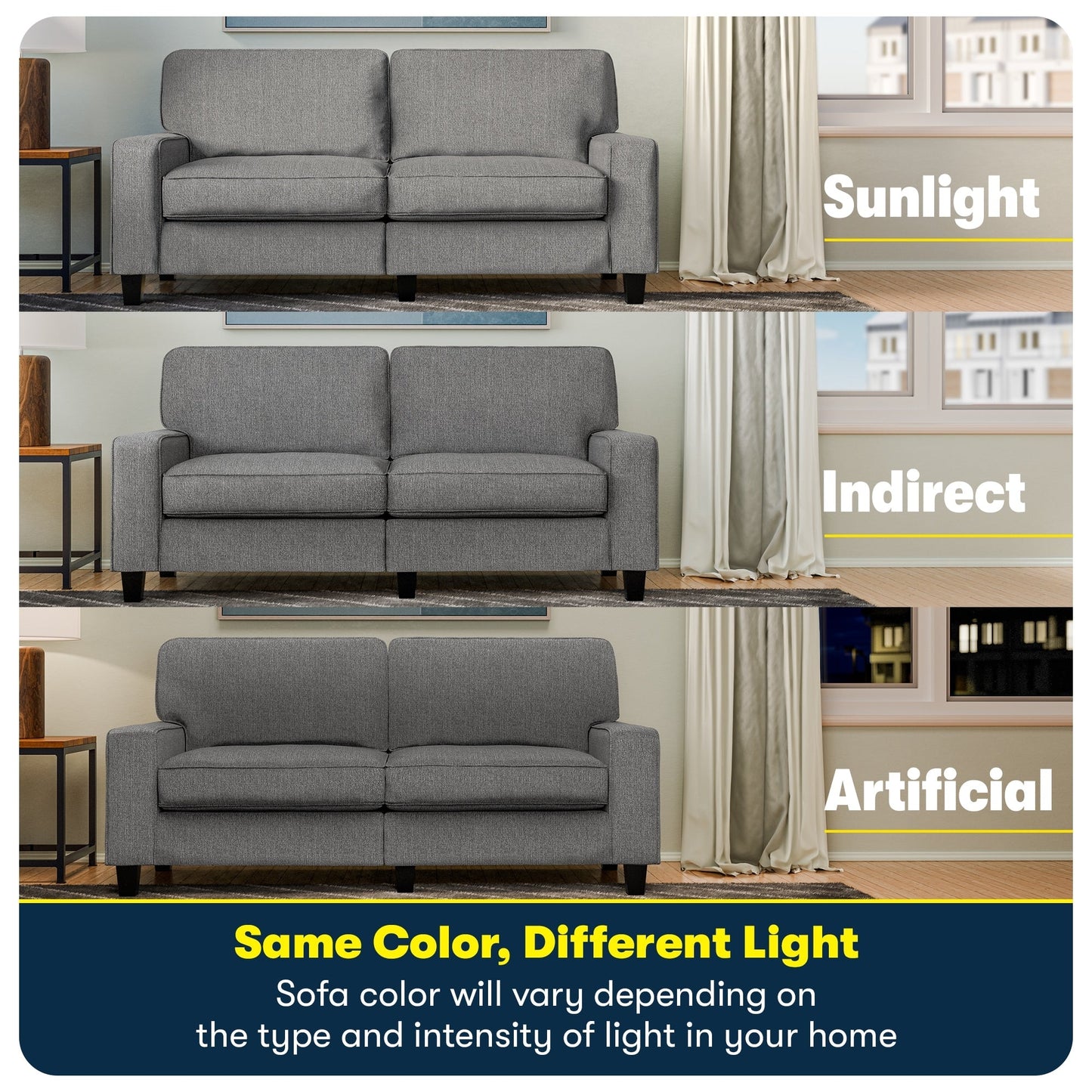 Canapé Serta Palisades 73 avec accoudoirs droits, polyester facile d'entretien, dossier moelleux et coussins d'assise à ressorts ensachés