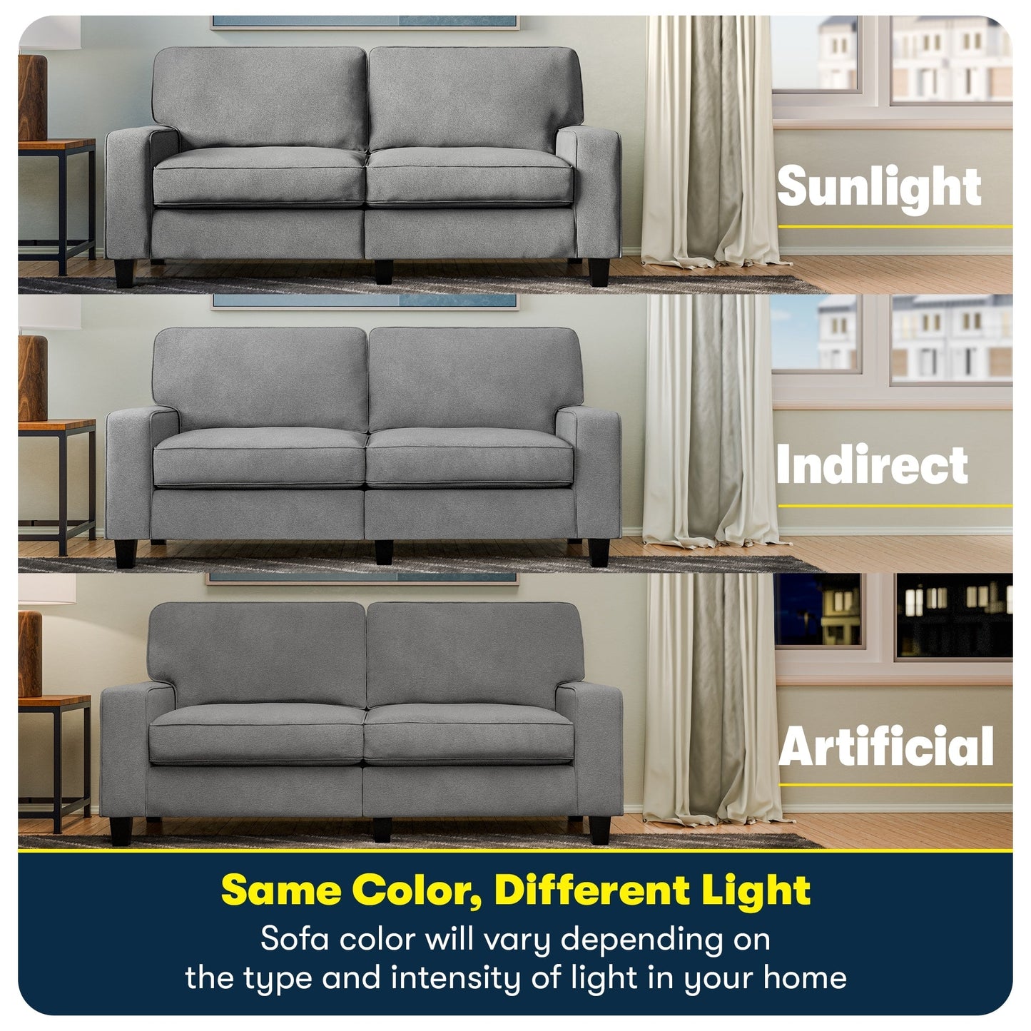 Canapé Serta Palisades 73 avec accoudoirs droits, polyester facile d'entretien, dossier moelleux et coussins d'assise à ressorts ensachés