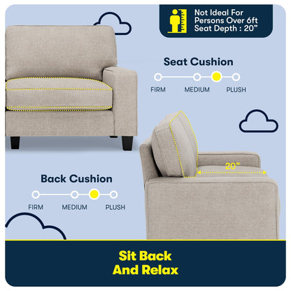 Canapé Serta Palisades 73 avec accoudoirs droits, polyester facile d'entretien, dossier moelleux et coussins d'assise à ressorts ensachés