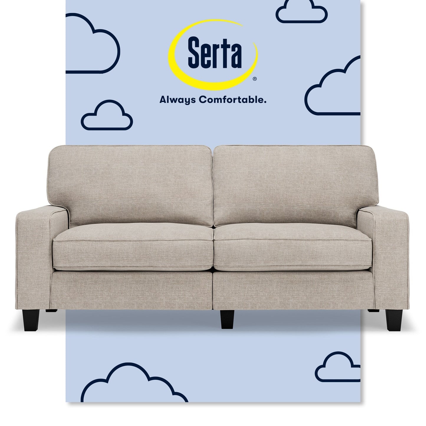 Canapé Serta Palisades 73 avec accoudoirs droits, polyester facile d'entretien, dossier moelleux et coussins d'assise à ressorts ensachés