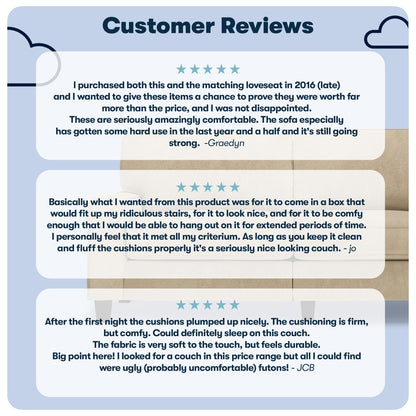 Canapé Serta Palisades 73 avec accoudoirs droits, polyester facile d'entretien, dossier moelleux et coussins d'assise à ressorts ensachés