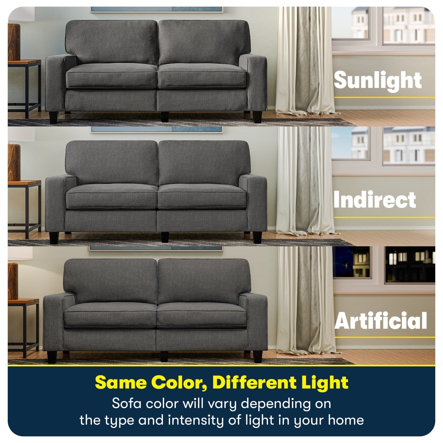 Canapé Serta Palisades 73 avec accoudoirs droits, polyester facile d'entretien, dossier moelleux et coussins d'assise à ressorts ensachés