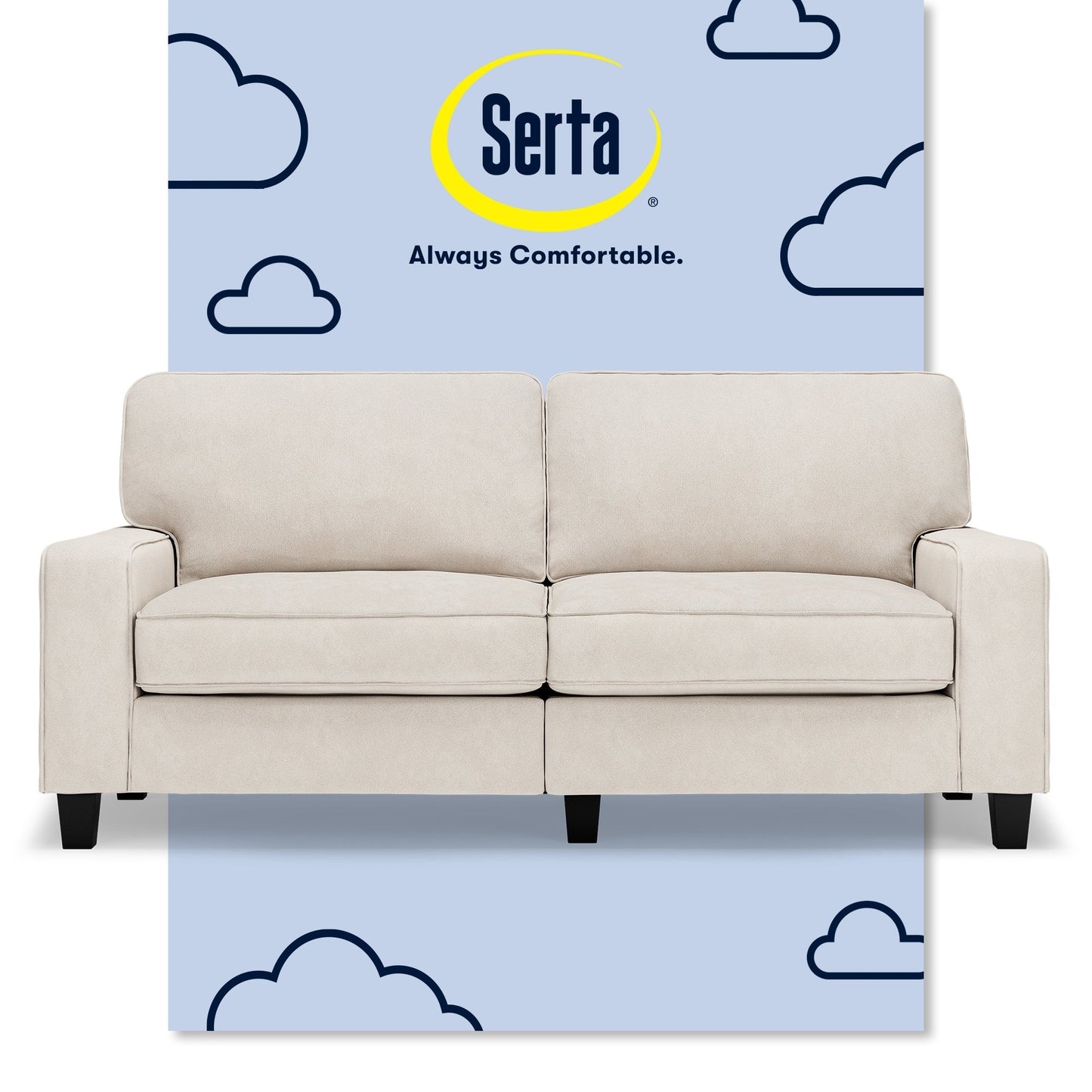 Canapé Serta Palisades 73 avec accoudoirs droits, polyester facile d'entretien, dossier moelleux et coussins d'assise à ressorts ensachés