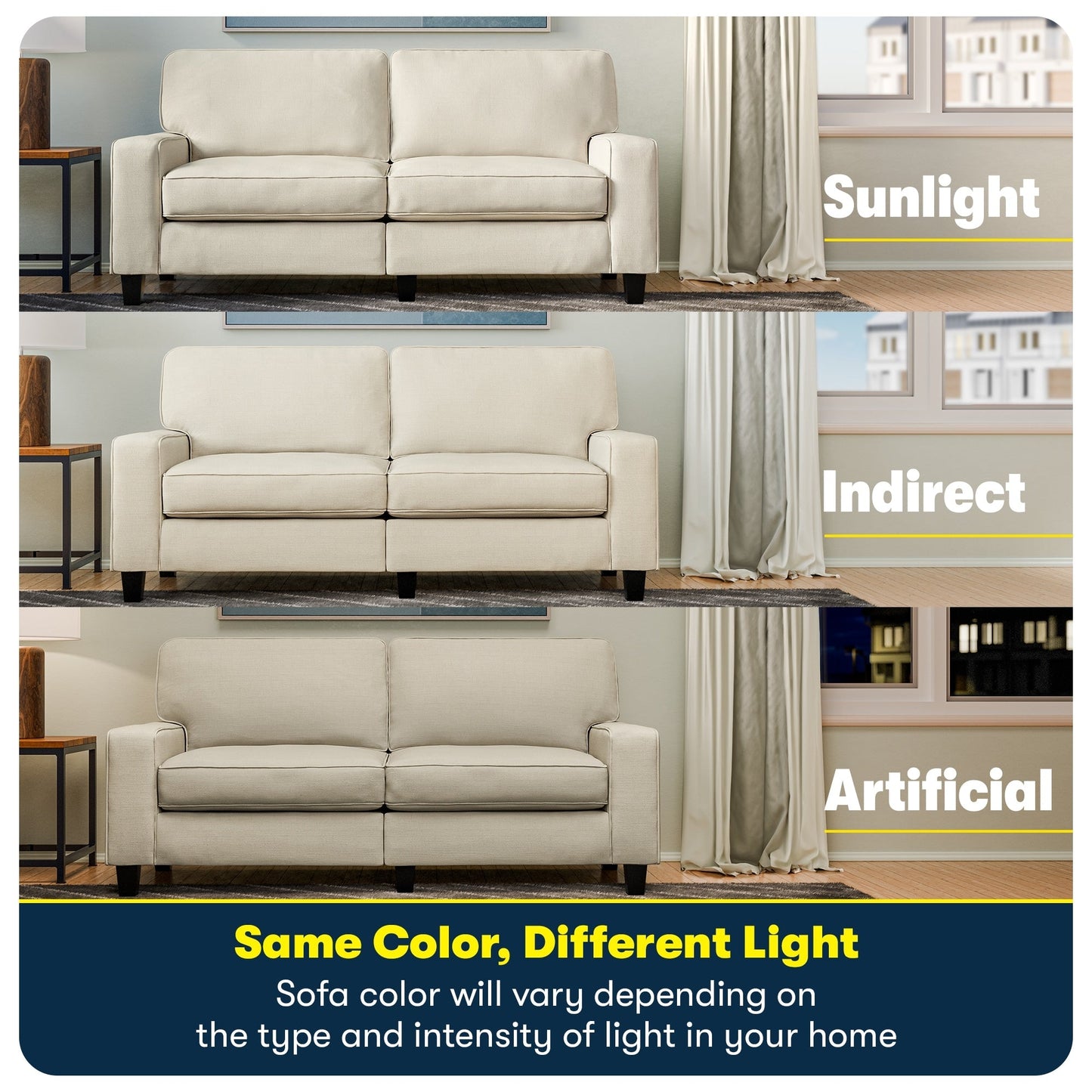 Canapé Serta Palisades 73 avec accoudoirs droits, polyester facile d'entretien, dossier moelleux et coussins d'assise à ressorts ensachés