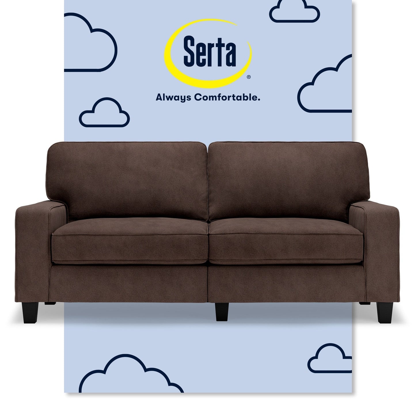 Canapé Serta Palisades 73 avec accoudoirs droits, polyester facile d'entretien, dossier moelleux et coussins d'assise à ressorts ensachés