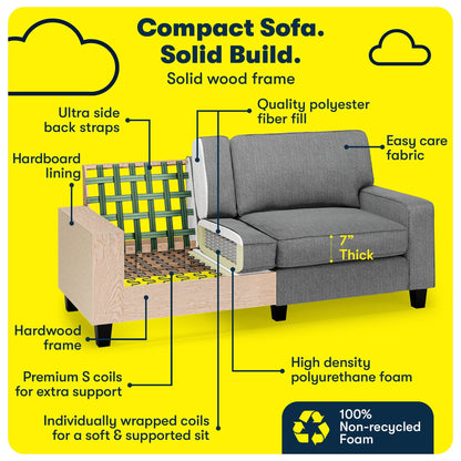 Canapé Serta Palisades 73 avec accoudoirs droits, polyester facile d'entretien, dossier moelleux et coussins d'assise à ressorts ensachés