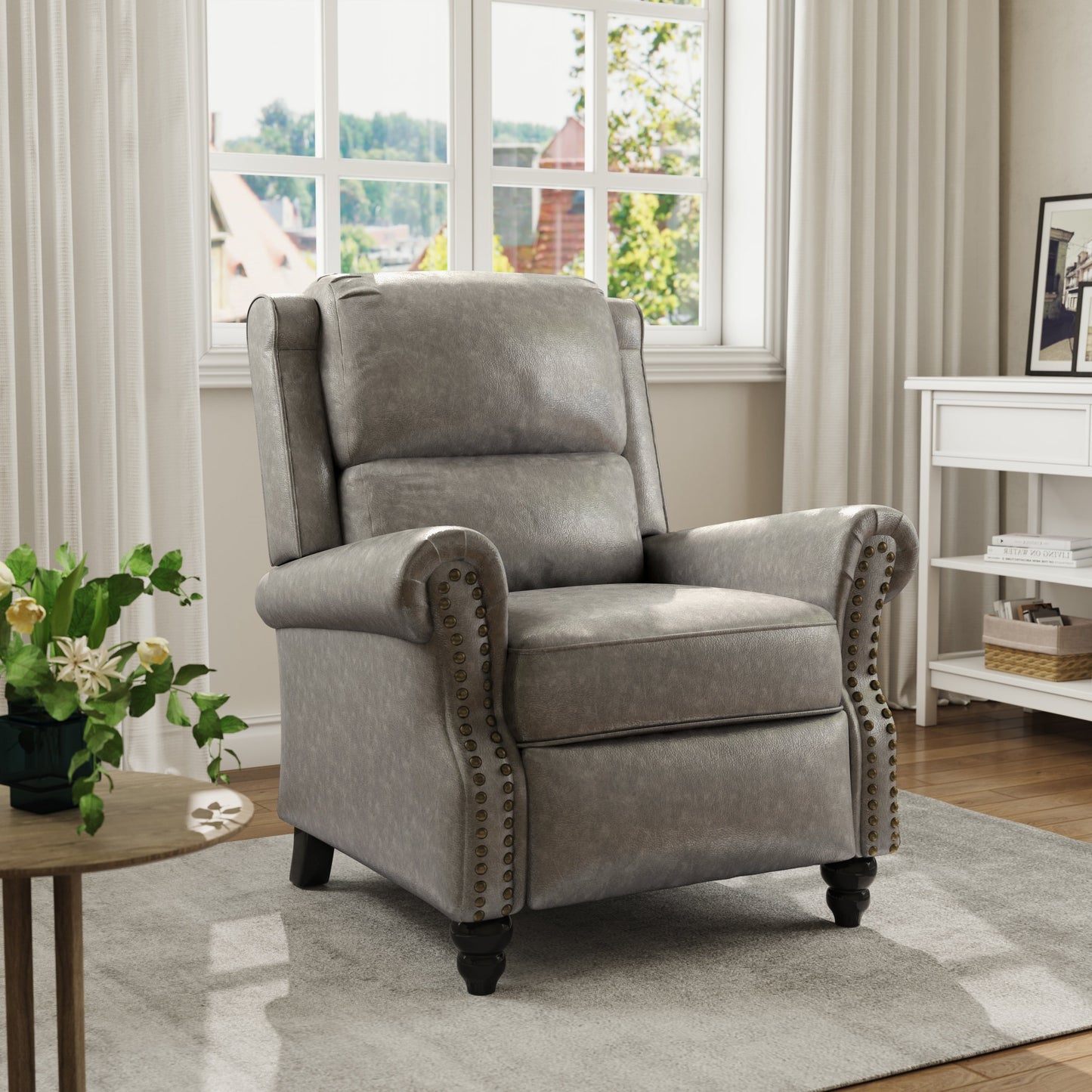 Fauteuil inclinable en cuir PU et lin à tête de clou du milieu du siècle