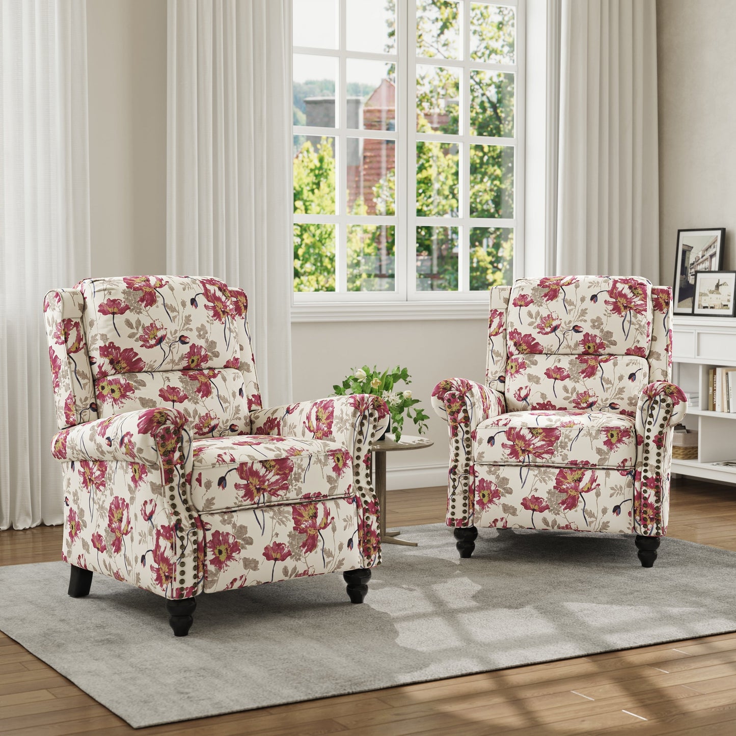 Fauteuil inclinable en cuir PU et lin à tête de clou du milieu du siècle