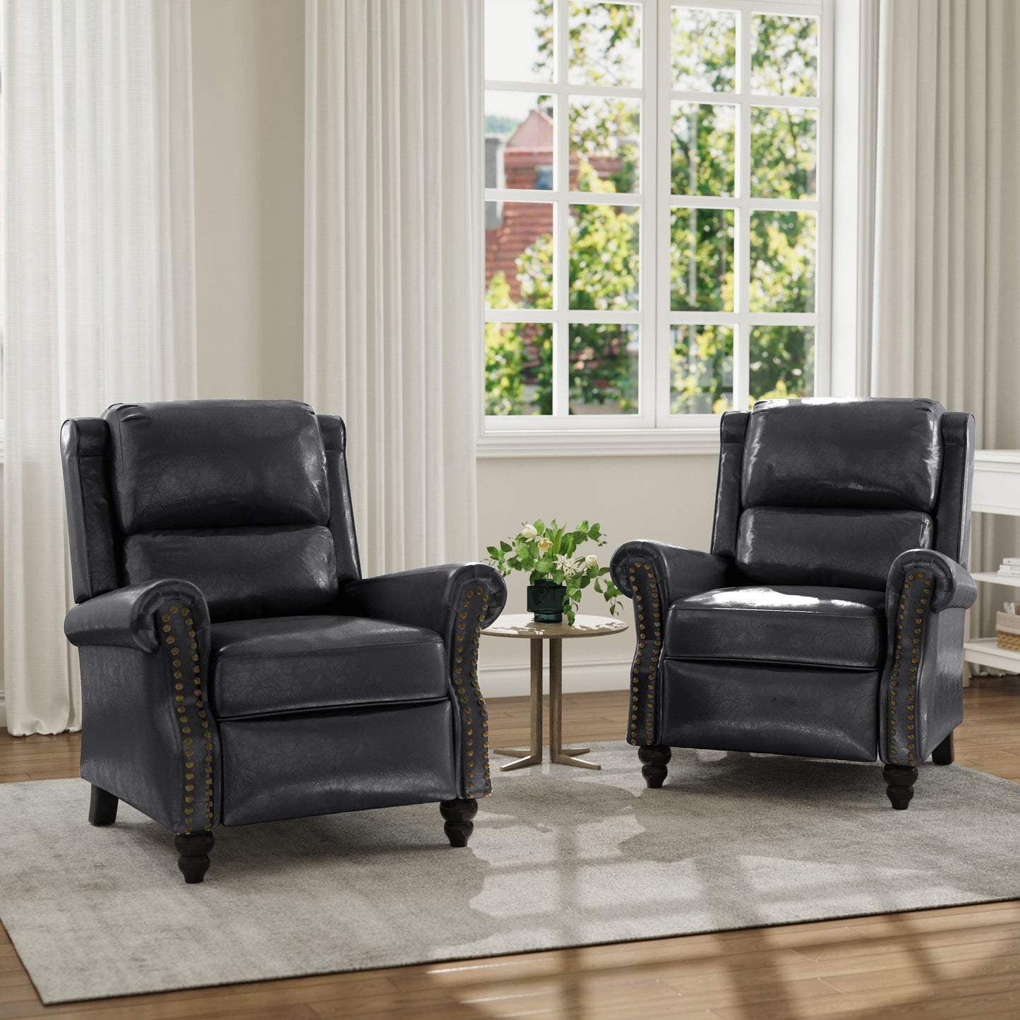 Fauteuil inclinable en cuir PU et lin à tête de clou du milieu du siècle