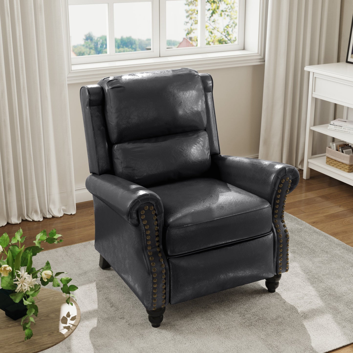 Fauteuil inclinable en cuir PU et lin à tête de clou du milieu du siècle