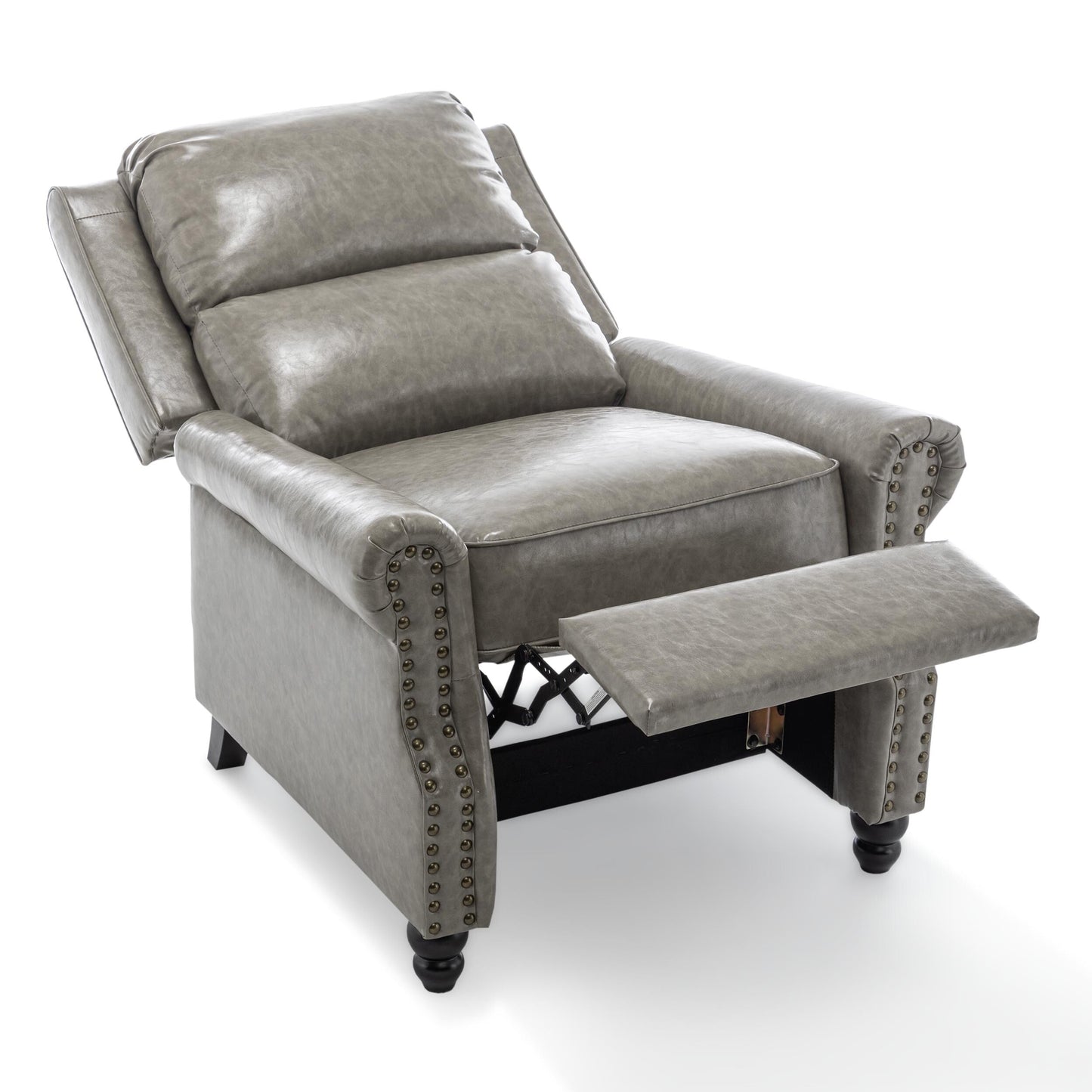 Fauteuil inclinable en cuir PU et lin à tête de clou du milieu du siècle