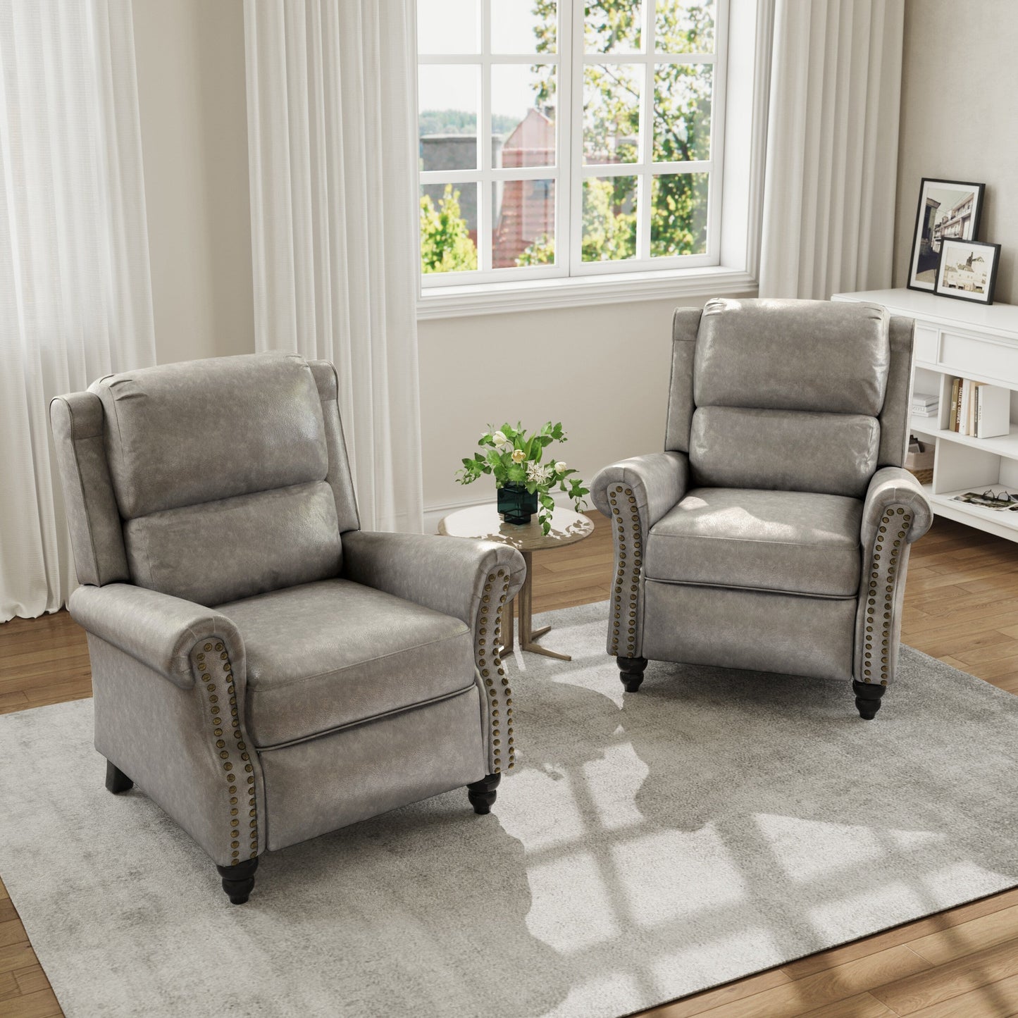 Fauteuil inclinable en cuir PU et lin à tête de clou du milieu du siècle