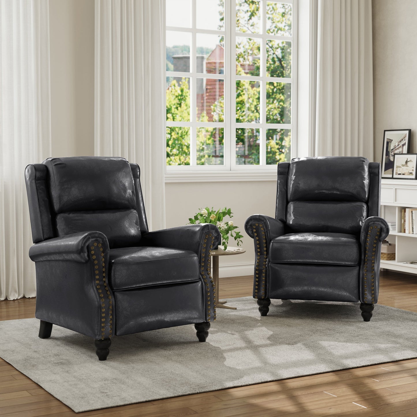 Fauteuil inclinable en cuir PU et lin à tête de clou du milieu du siècle