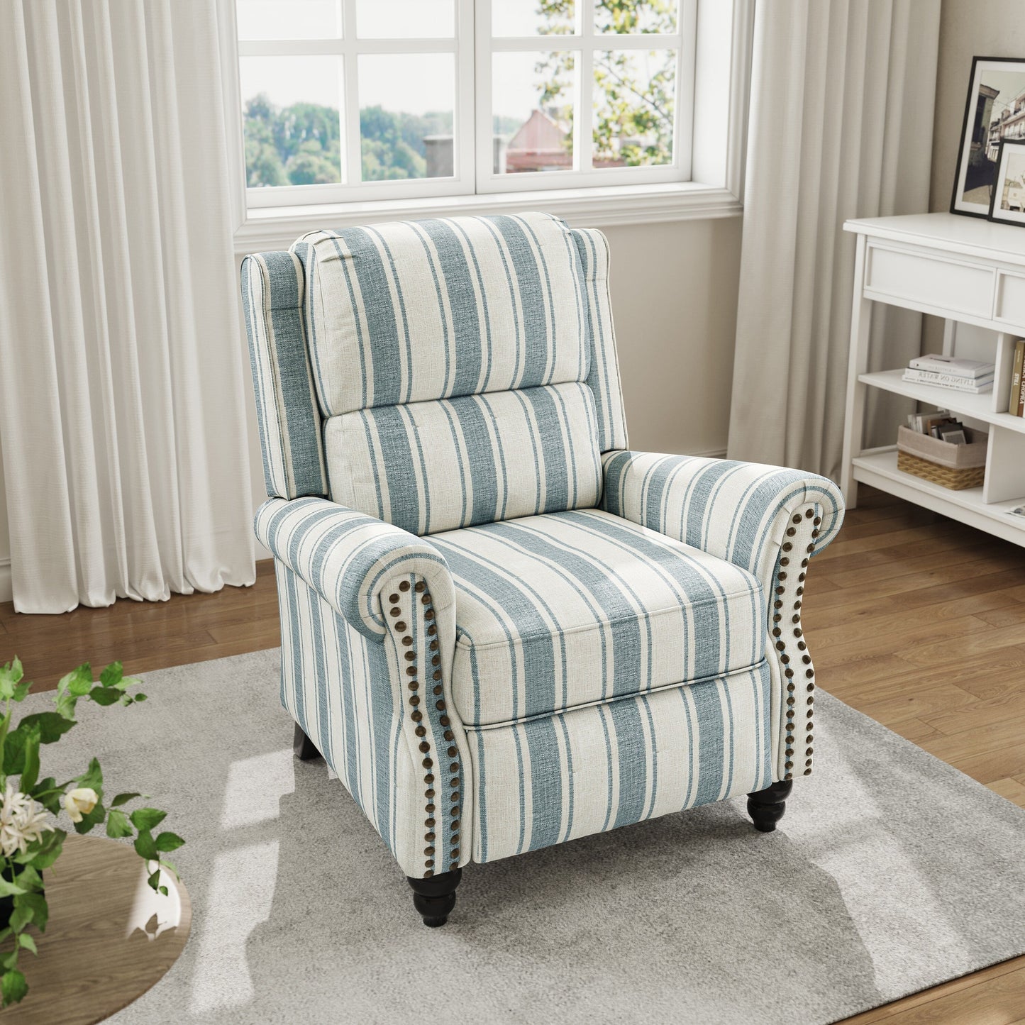 Fauteuil inclinable en cuir PU et lin à tête de clou du milieu du siècle