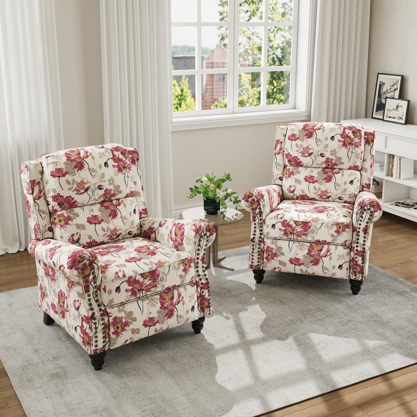 Fauteuil inclinable en cuir PU et lin à tête de clou du milieu du siècle