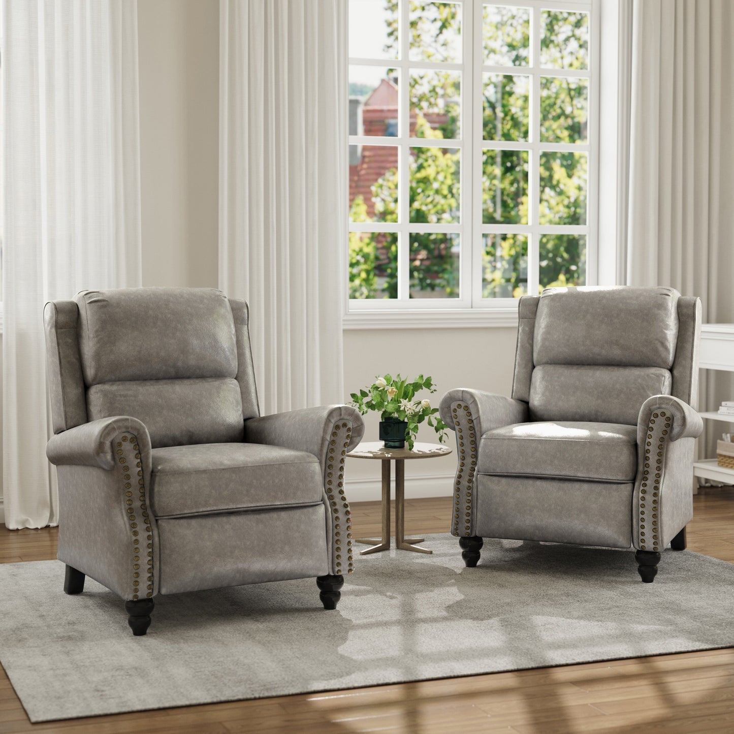 Fauteuil inclinable en cuir PU et lin à tête de clou du milieu du siècle