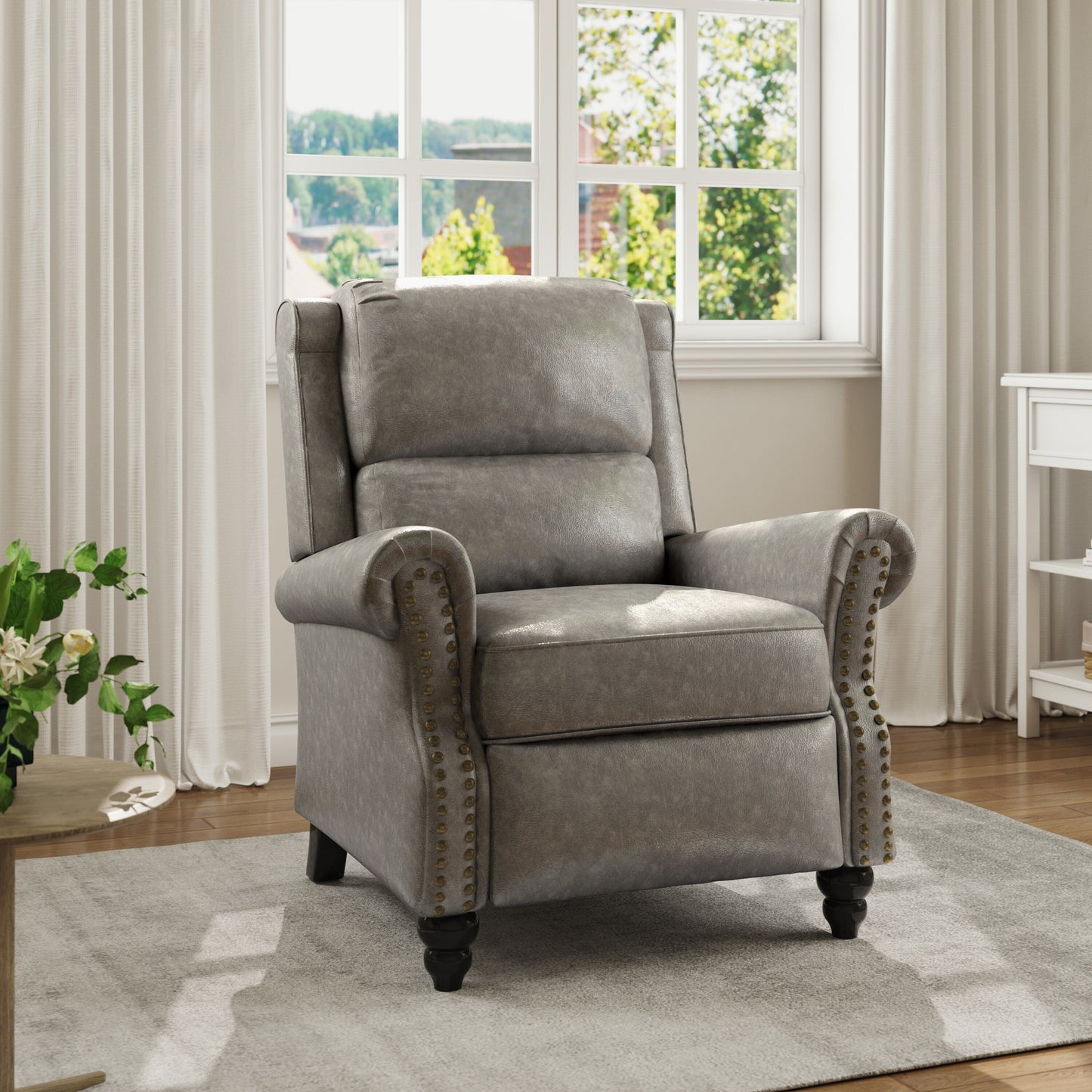 Fauteuil inclinable en cuir PU et lin à tête de clou du milieu du siècle