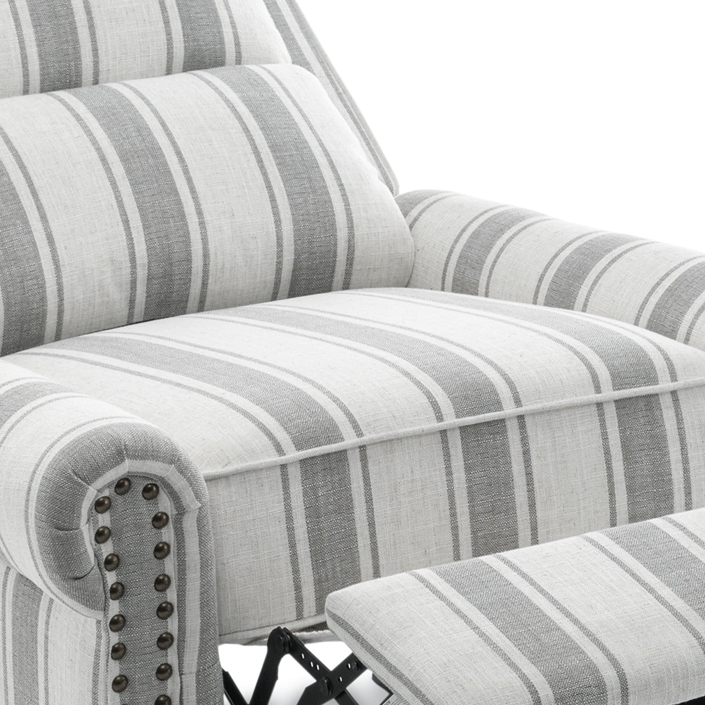 Fauteuil inclinable en cuir PU et lin à tête de clou du milieu du siècle