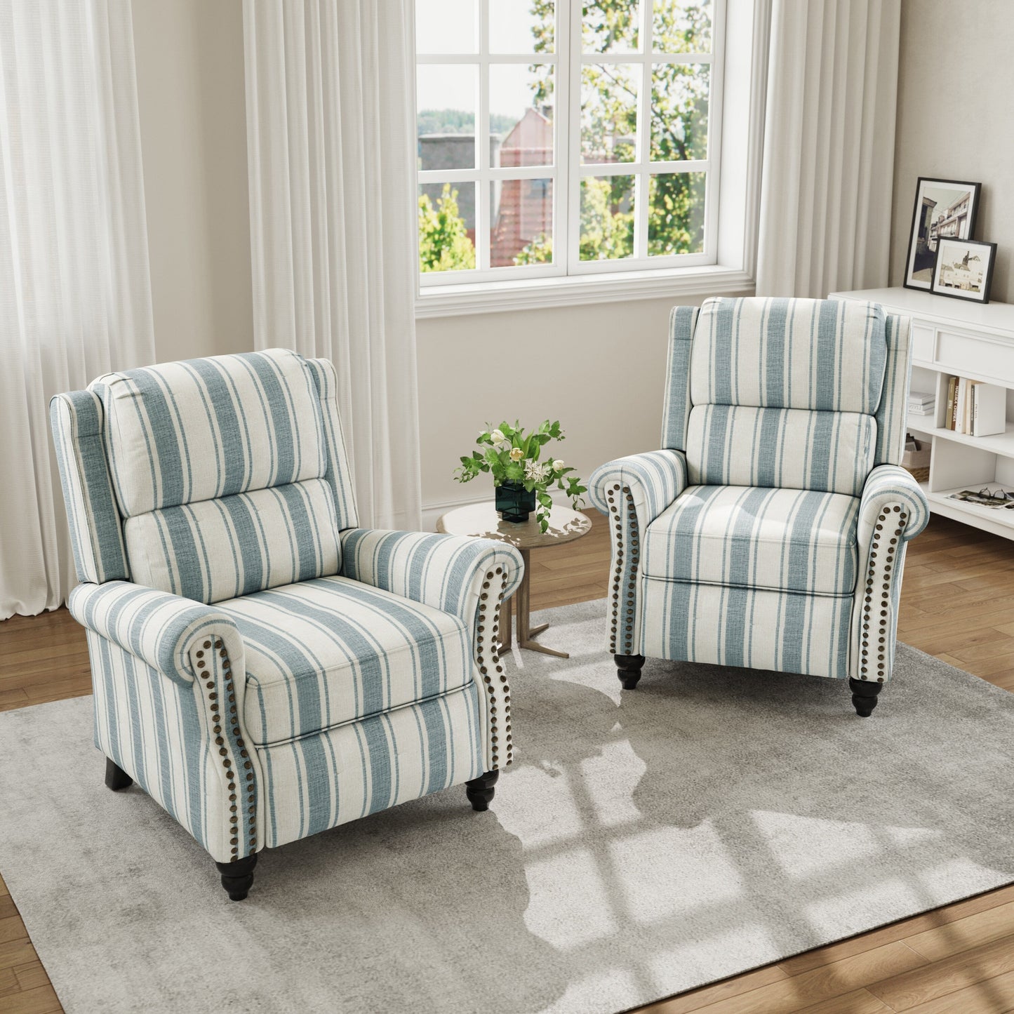 Fauteuil inclinable en cuir PU et lin à tête de clou du milieu du siècle